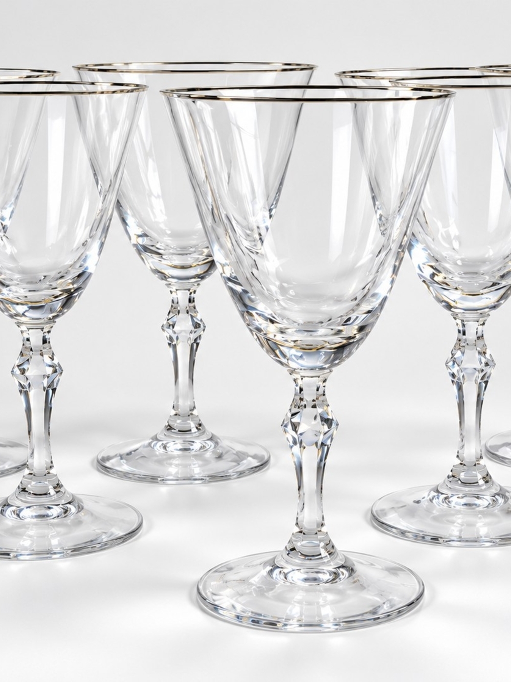 Vintage Fostoria Platinum Trim Water Wine Goblets Set of 7 Clear Stemware